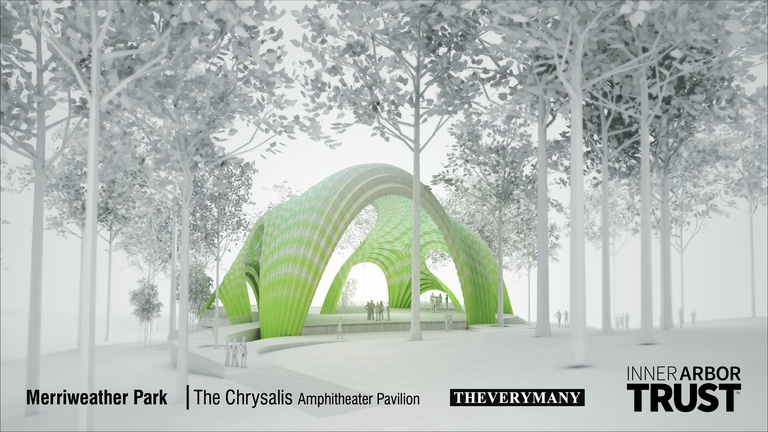 Architectural rendering of the Chrysalis, viewed from a distance