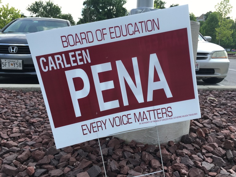 Carleen Pena small campaign sign, 2018 elections
