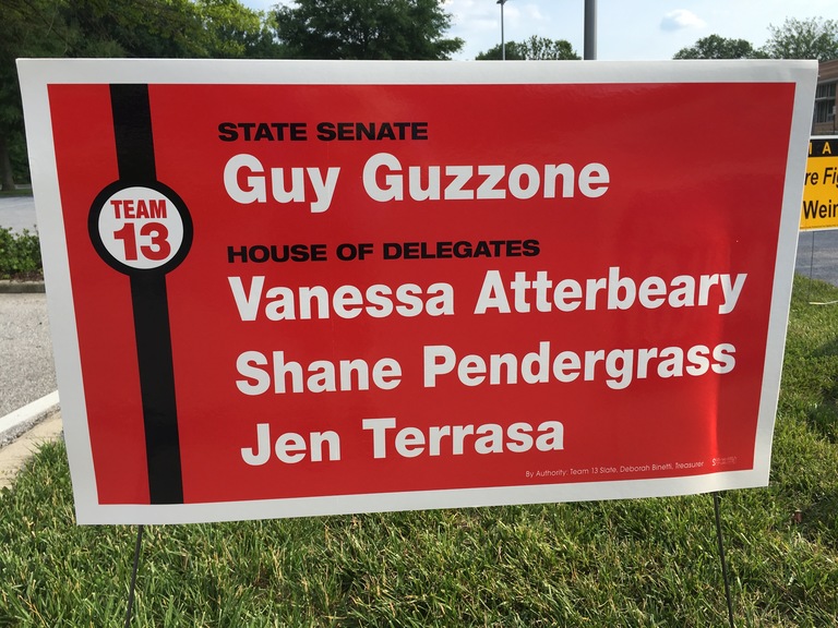 Guy Guzzone small campaign sign, 2018 elections