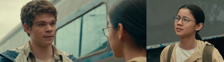 Paul and Ellie silently gaze at each other before Ellie boards the train to Grinnell.