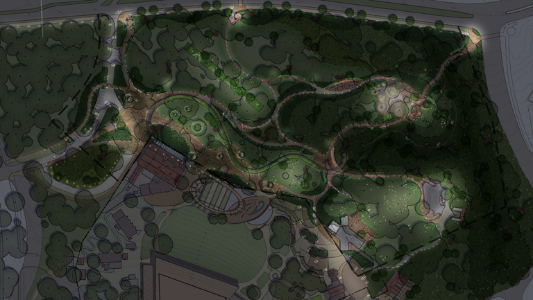 Rendering of the lighting master plan for Merriweather Park at Symphony Woods. (Click for a higher-resolution version.)  Image © 2014 Inner Arbor Trust; used with permission.