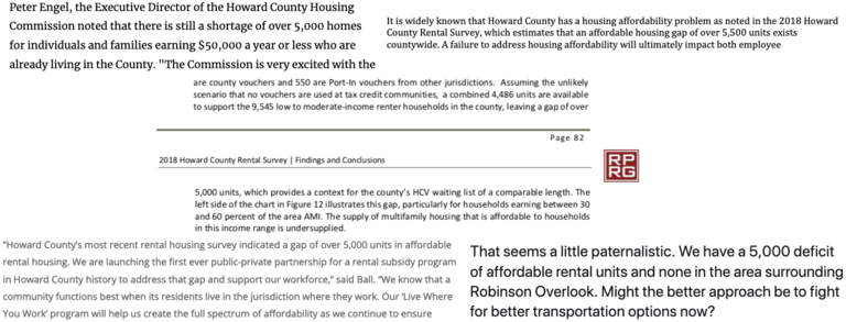 Online comments referencing the alleged 5,000 missing affordable housing units in Howard County, Maryland