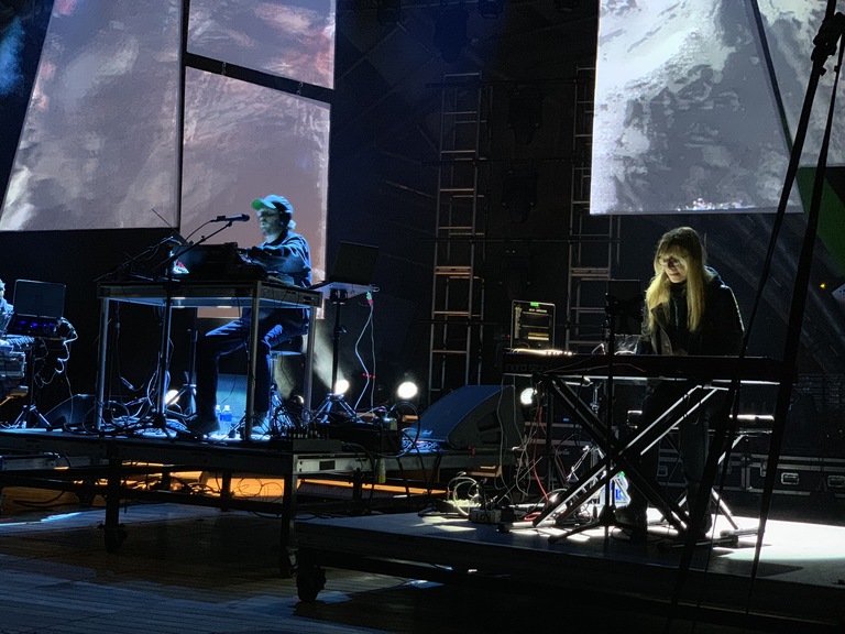 Oneohtrix Point Never plays on the alpha stage of the Chrysalis amphitheater as the final musical act at OPUS Merriweather 2018. (Click for higher-resolution version.)