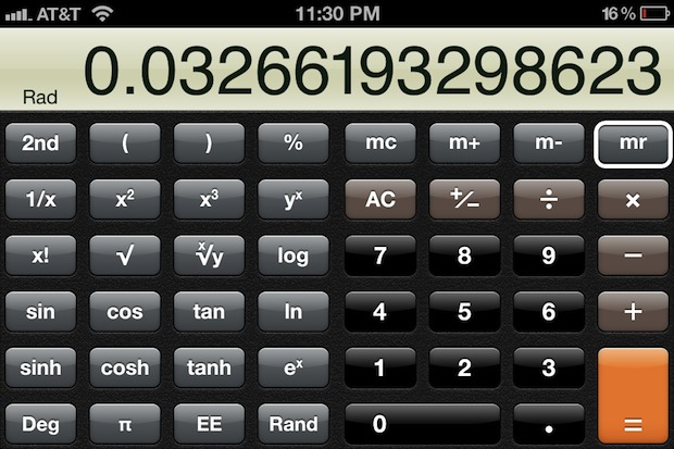 Picture of iPhone scientific calculator
